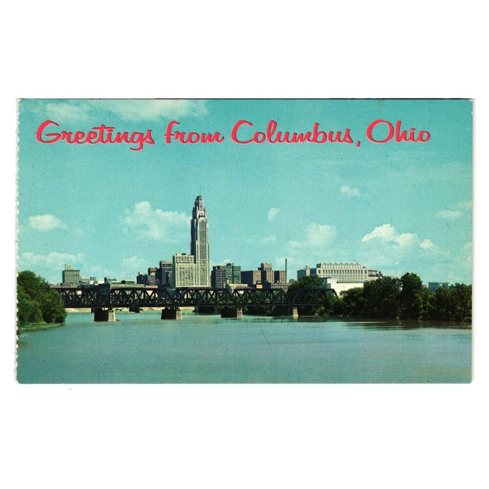 Greetings From Columbus Ohio Postcard Scioto River Skyline Vintage P27902 Unused